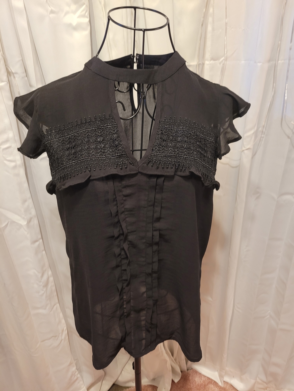 Maurices Black Ruffle-Front Short Sleeve Blouse